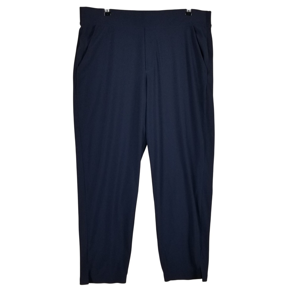 Athleta Tapered Trousers Women 16 Navy Blue Ribbed Side Stretch Pants